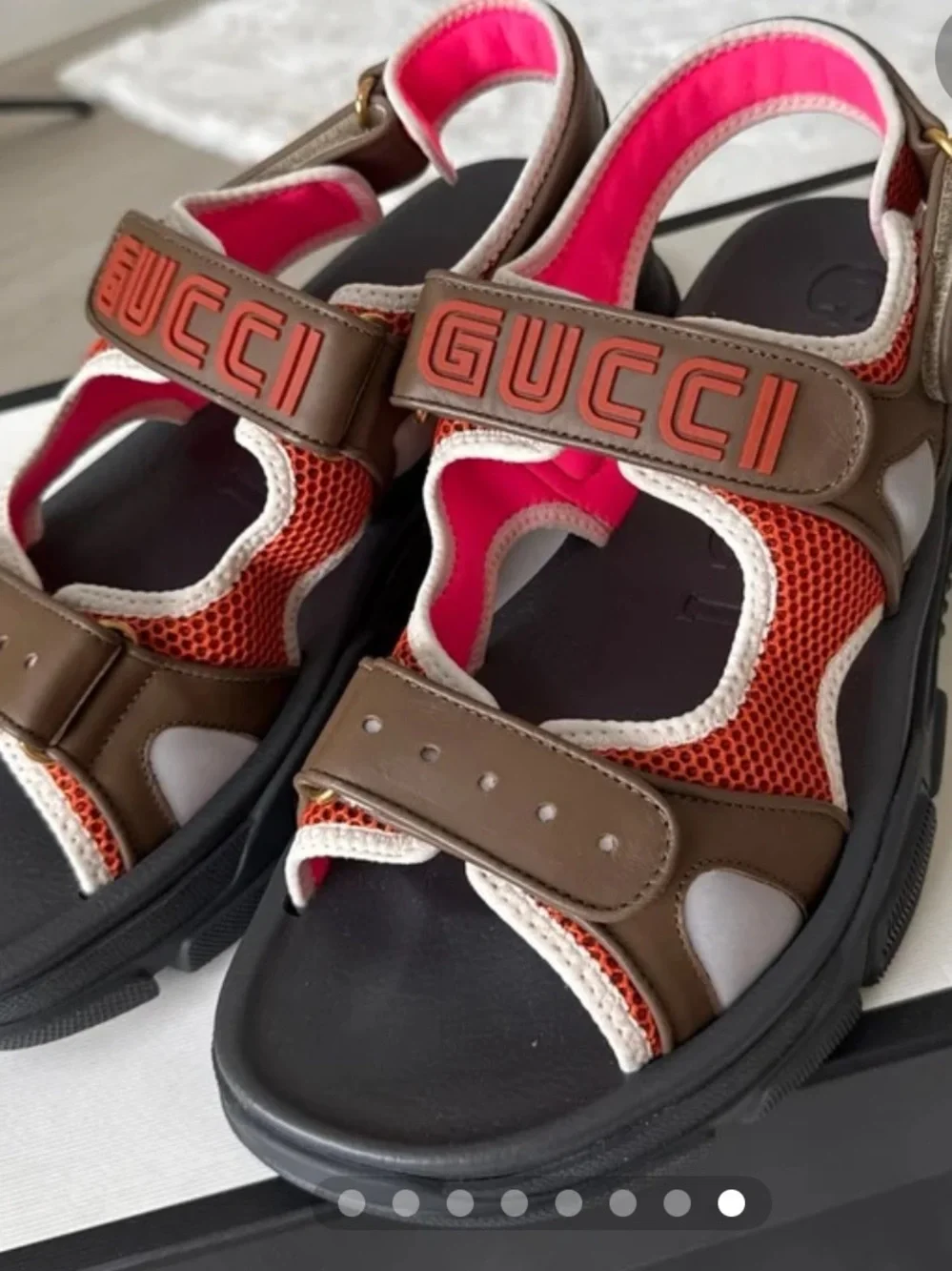 Gucci Brown, Orange & Black Leather Mesh Sport Sandals